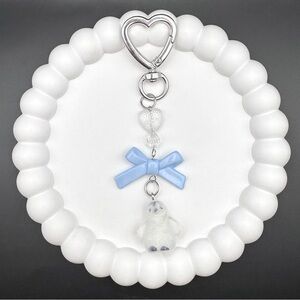 Blue Bow & Penguin Bag Charm on Silver Clasp